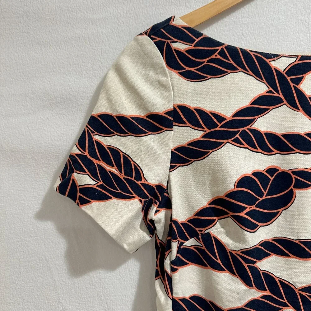 ANTHROPOLOGIE Maeve Nautical Rope Print Bow-Back Shift Mini Dress, Size 6 - Picture 5 of 7